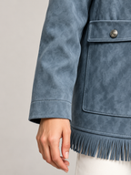 Women's Faux Suede Fringe Jacket | Snap Front, Patch Pockets
