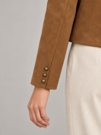 Women's Faux Suede Collarless Jacket | Button Front, Flap Pockets