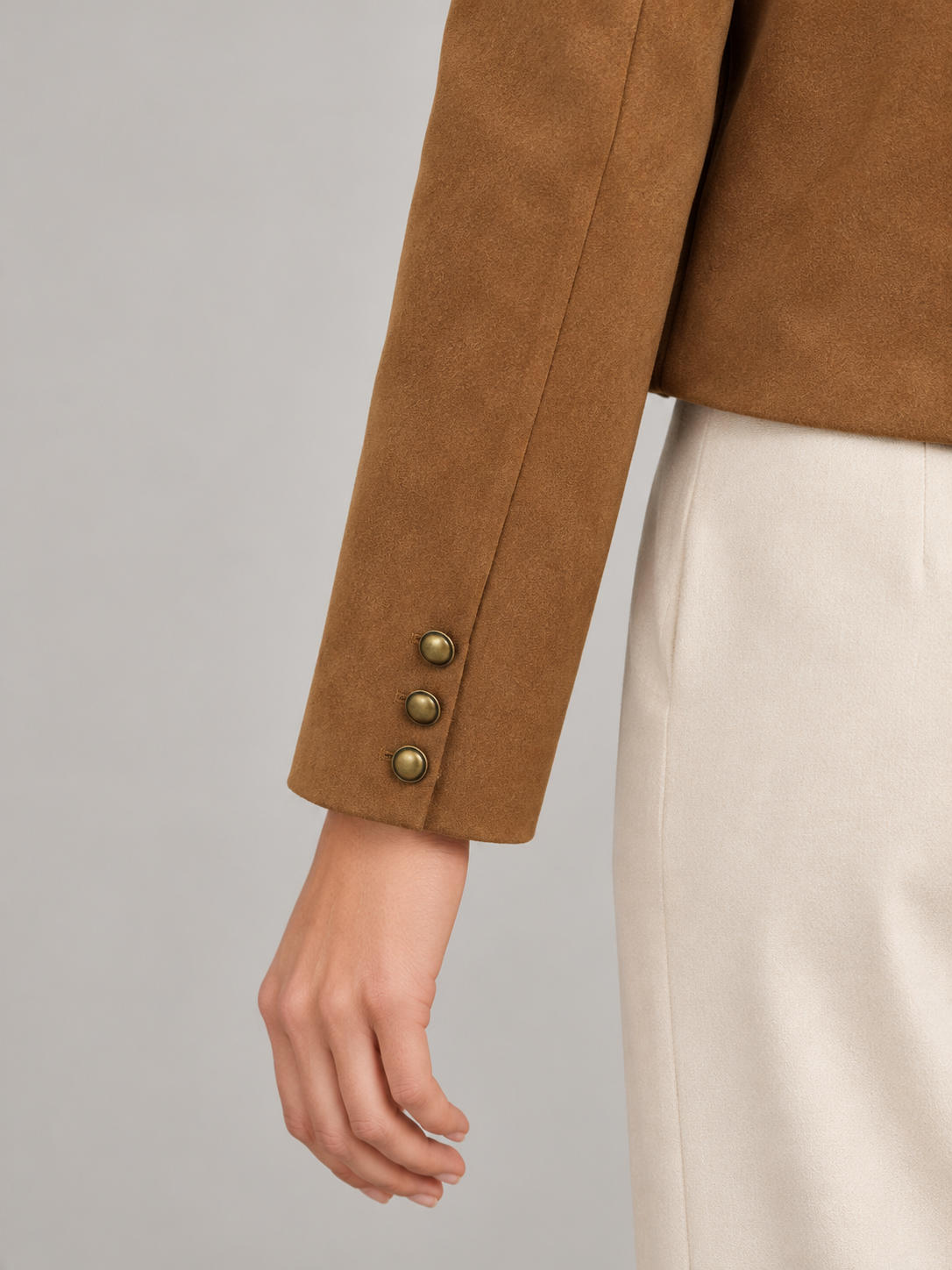 Women's Faux Suede Collarless Jacket | Button Front, Flap Pockets