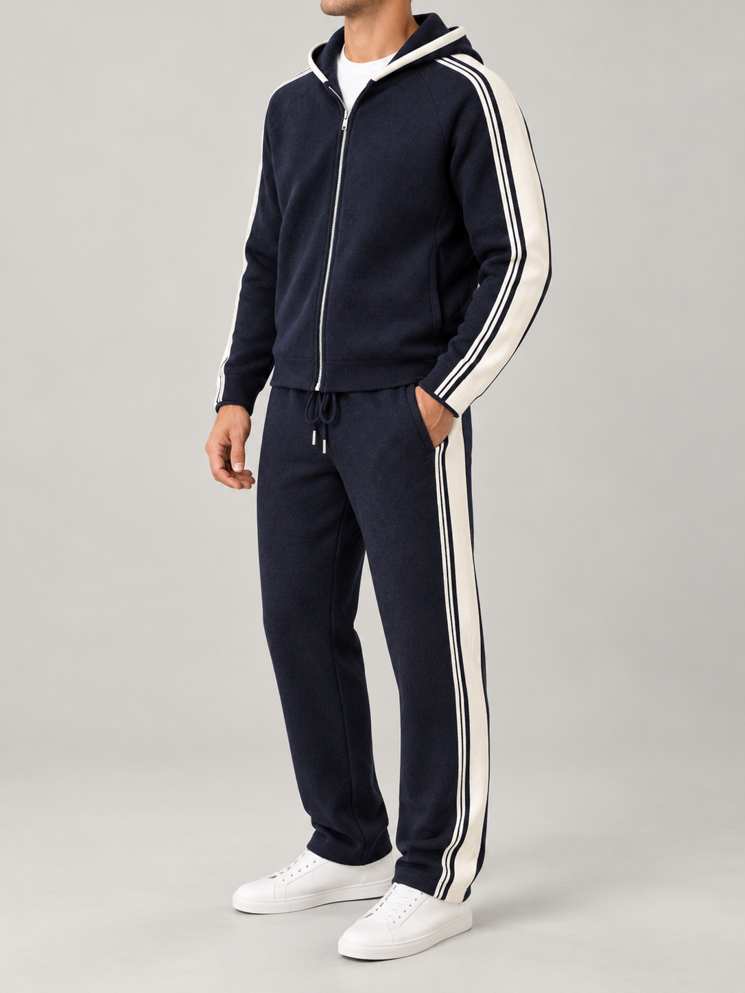 Men's Knit Tracksuit Set | Zip Hoodie & Side Stripe Joggers