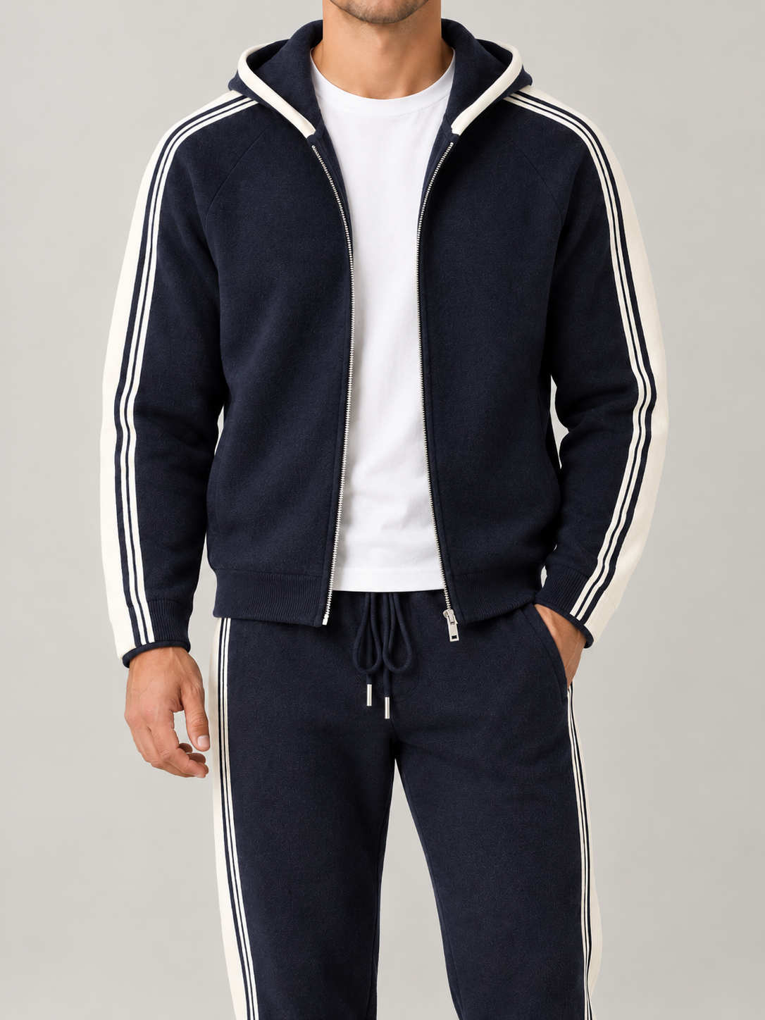 Men's Knit Tracksuit Set | Zip Hoodie & Side Stripe Joggers