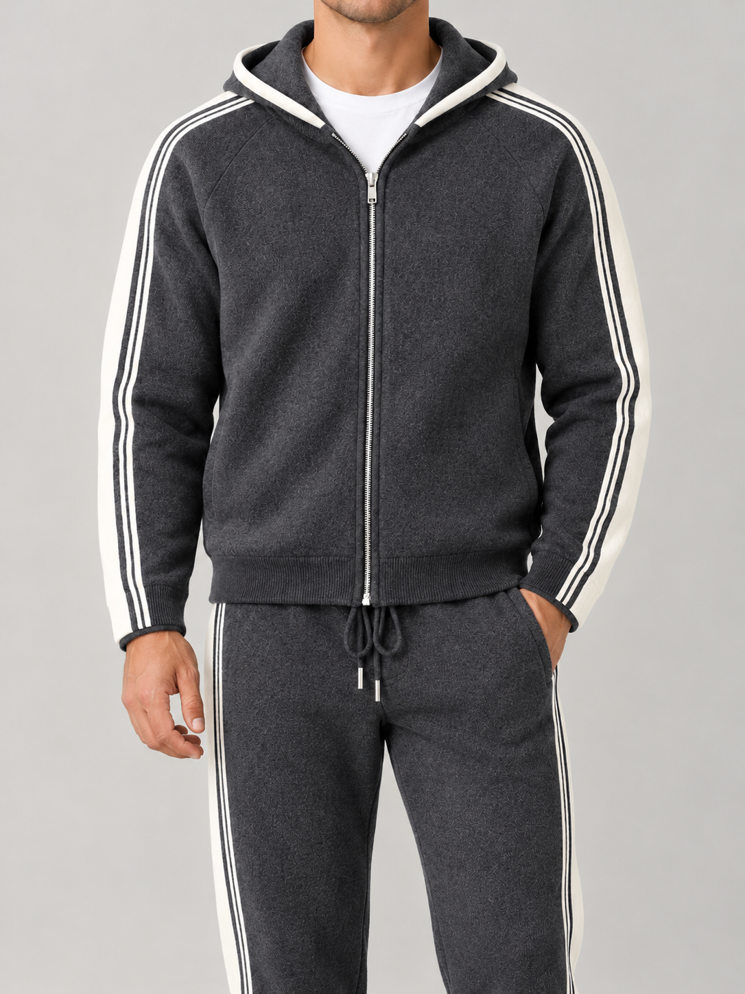 Men's Knit Tracksuit Set | Zip Hoodie & Side Stripe Joggers