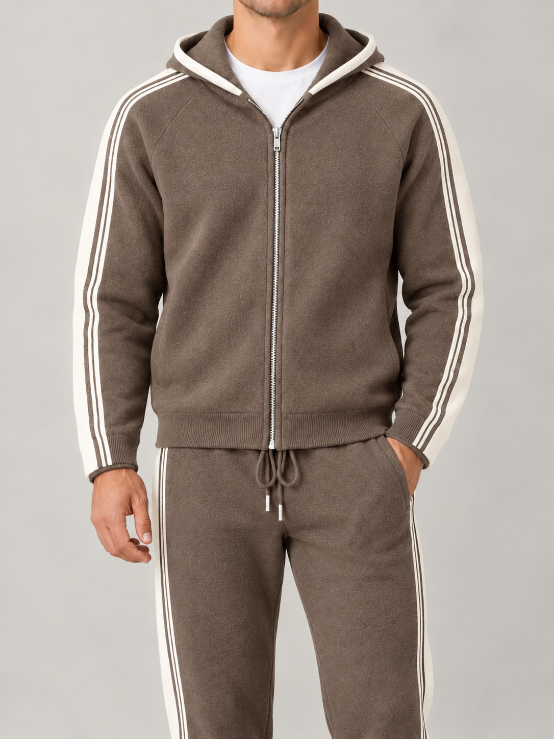 Men's Knit Tracksuit Set | Zip Hoodie & Side Stripe Joggers