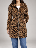 Women's Leopard Print Teddy Hooded Jacket | Zip Front, Slim Fit