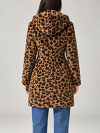 Women's Leopard Print Teddy Hooded Jacket | Zip Front, Slim Fit