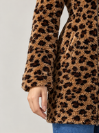 Women's Leopard Print Teddy Hooded Jacket | Zip Front, Slim Fit