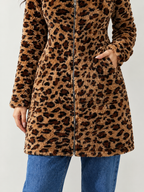 Women's Leopard Print Teddy Hooded Jacket | Zip Front, Slim Fit
