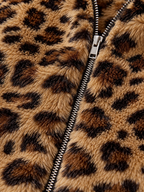 Women's Leopard Print Teddy Hooded Jacket | Zip Front, Slim Fit
