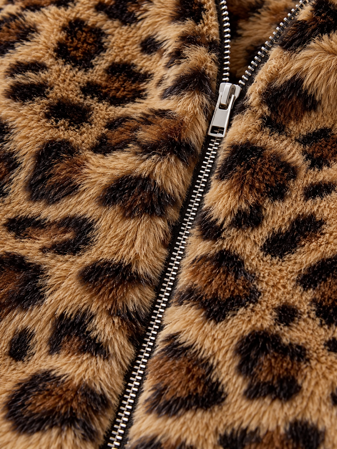 Women's Leopard Print Teddy Hooded Jacket | Zip Front, Slim Fit