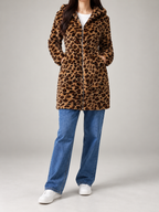 Women's Leopard Print Teddy Hooded Jacket | Zip Front, Slim Fit