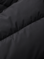 Women's Longline Hooded Puffer Coat | Funnel Neck, Snap Side Splits