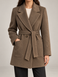 Women's Belted Herringbone Wool-Blend Blazer | Quilted Lining, Patch Pockets