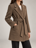 Women's Belted Herringbone Wool-Blend Blazer | Quilted Lining, Patch Pockets