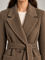 Women's Belted Herringbone Wool-Blend Blazer | Quilted Lining, Patch Pockets