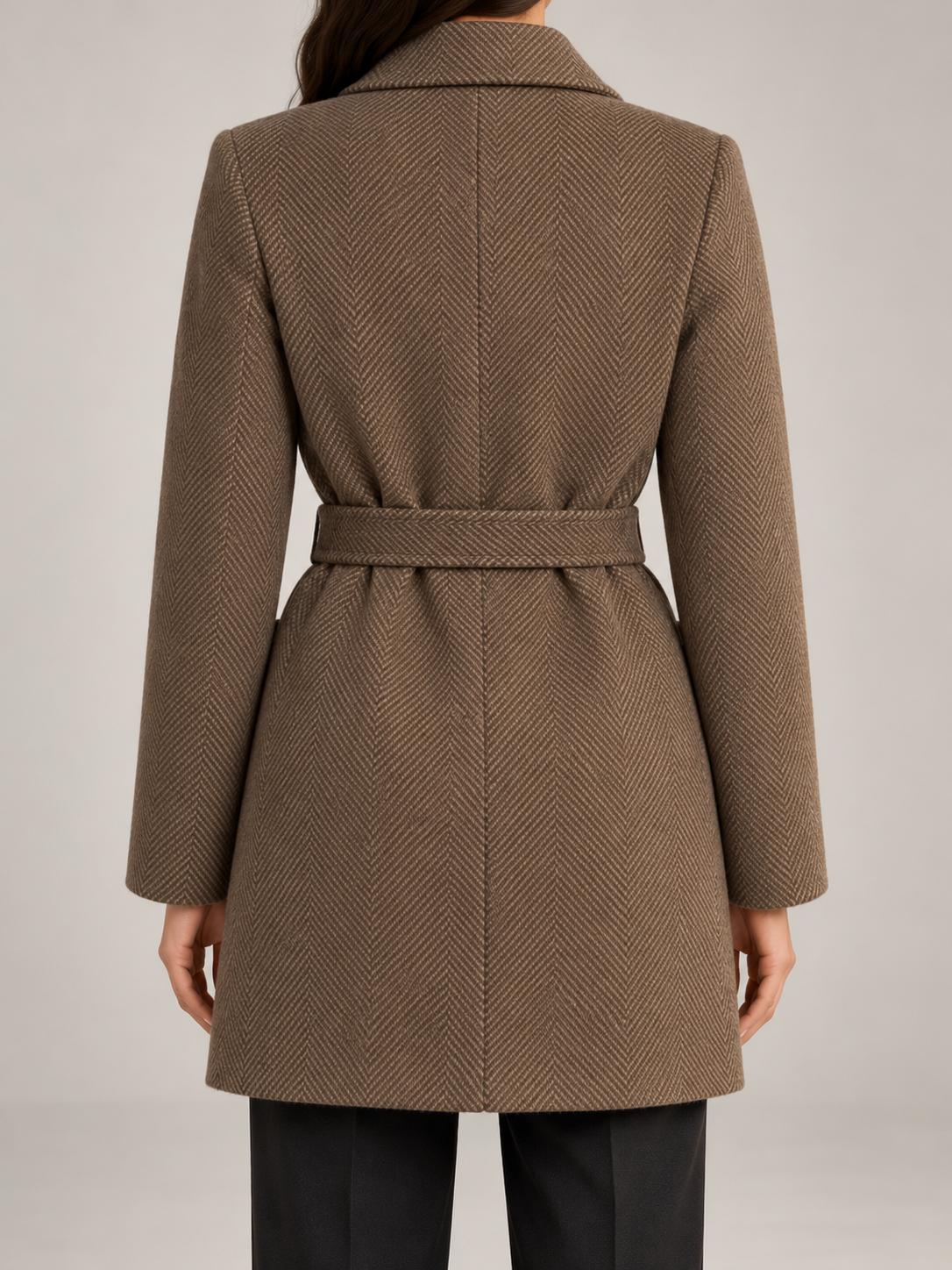 Women's Belted Herringbone Wool-Blend Blazer | Quilted Lining, Patch Pockets