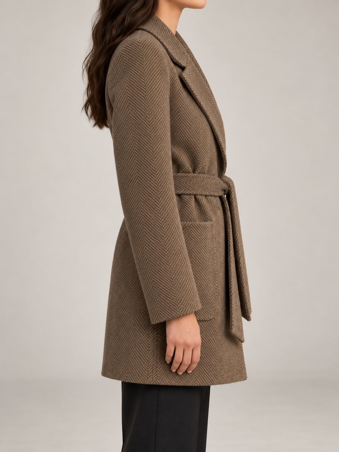 Women's Belted Herringbone Wool-Blend Blazer | Quilted Lining, Patch Pockets