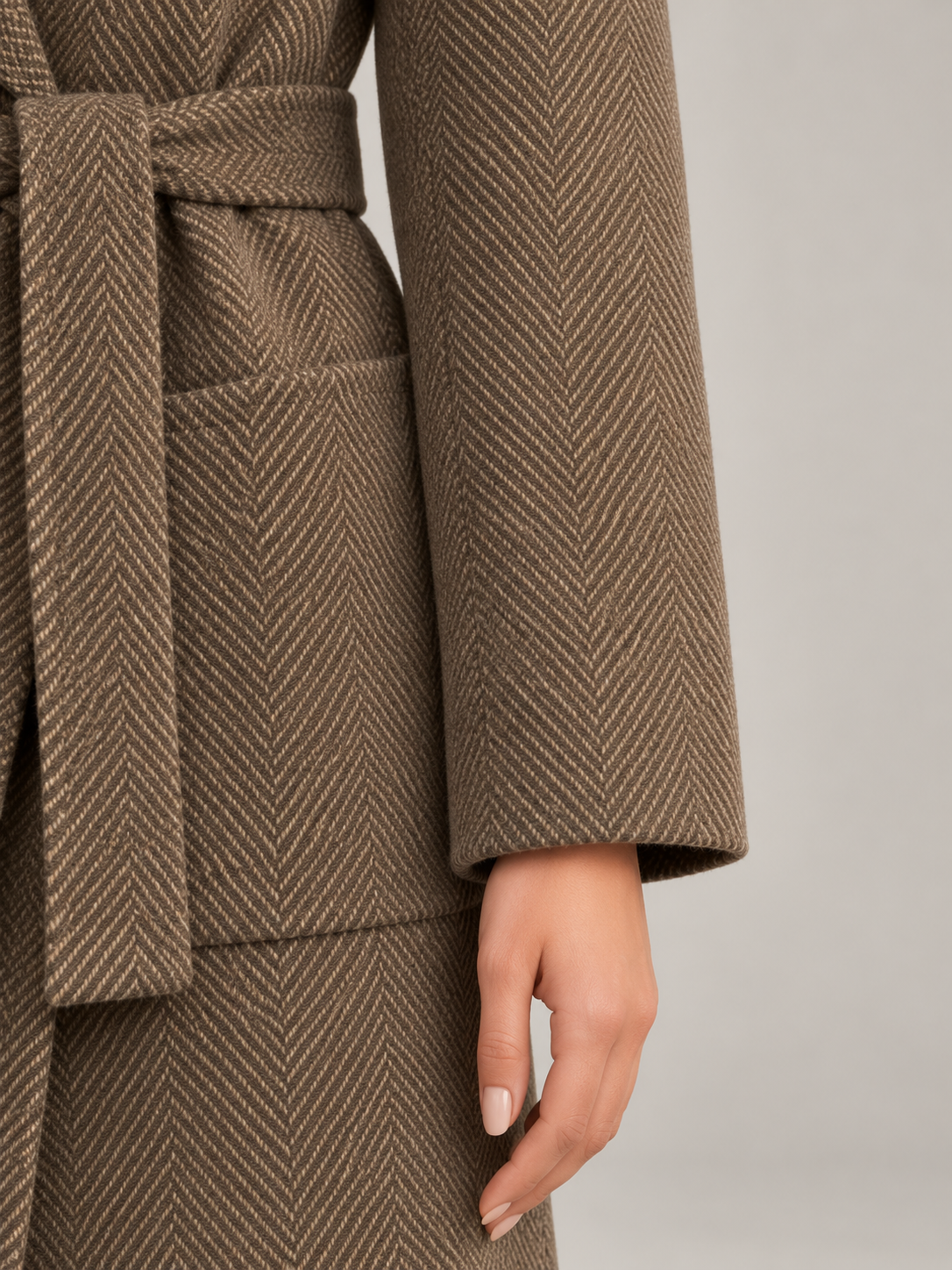 Women's Belted Herringbone Wool-Blend Blazer | Quilted Lining, Patch Pockets