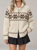 Women's Snowflake Zip-Up Knit Cardigan
