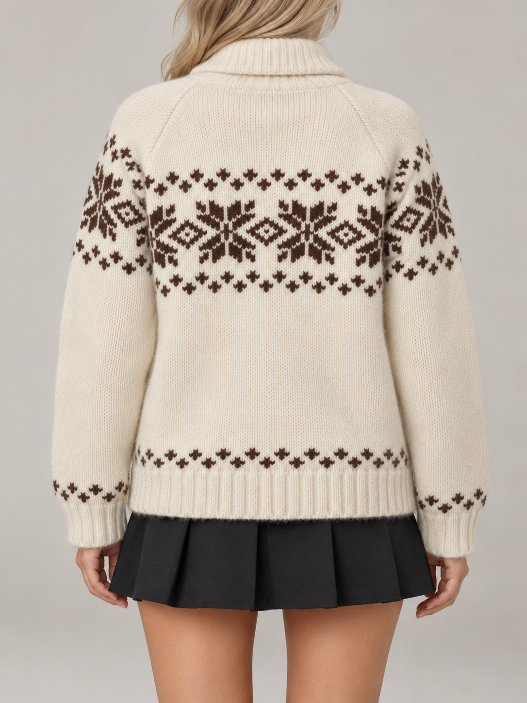 Women's Snowflake Zip-Up Knit Cardigan