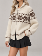 Women's Snowflake Zip-Up Knit Cardigan