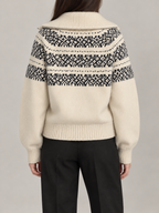 Women's Fair Isle Yoke Zip Cardigan | Funnel Neck