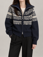 Women's Fair Isle Yoke Zip Cardigan | Funnel Neck