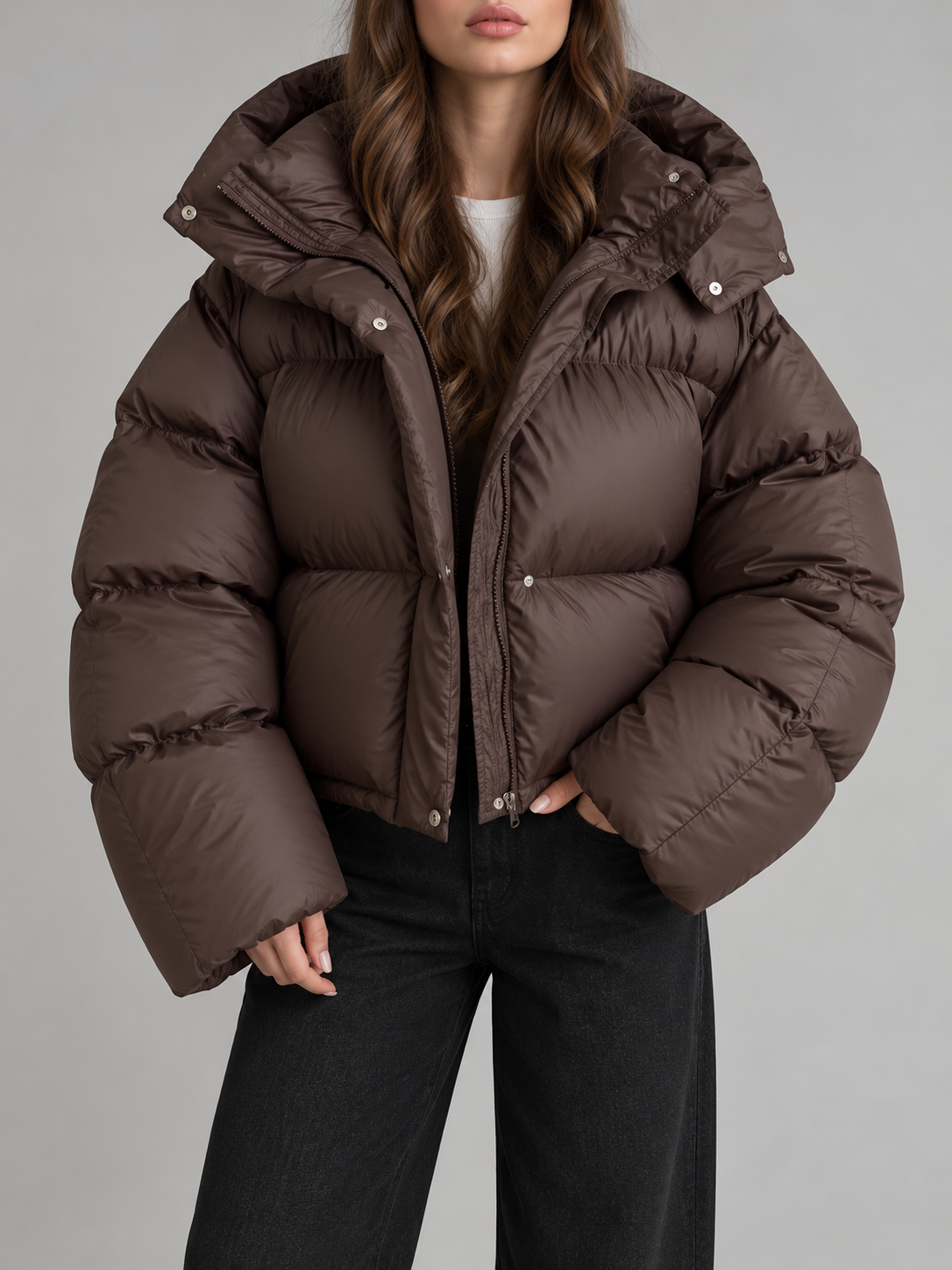 Women's Cropped Hooded Puffer Jacket | Drawstring Waist
