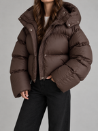 Women's Cropped Hooded Puffer Jacket | Drawstring Waist