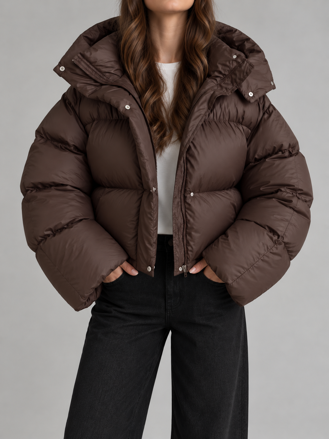 Women's Cropped Hooded Puffer Jacket | Drawstring Waist