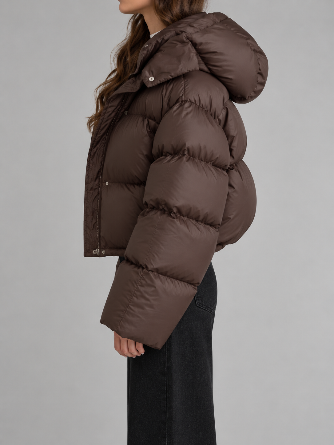 Women's Cropped Hooded Puffer Jacket | Drawstring Waist