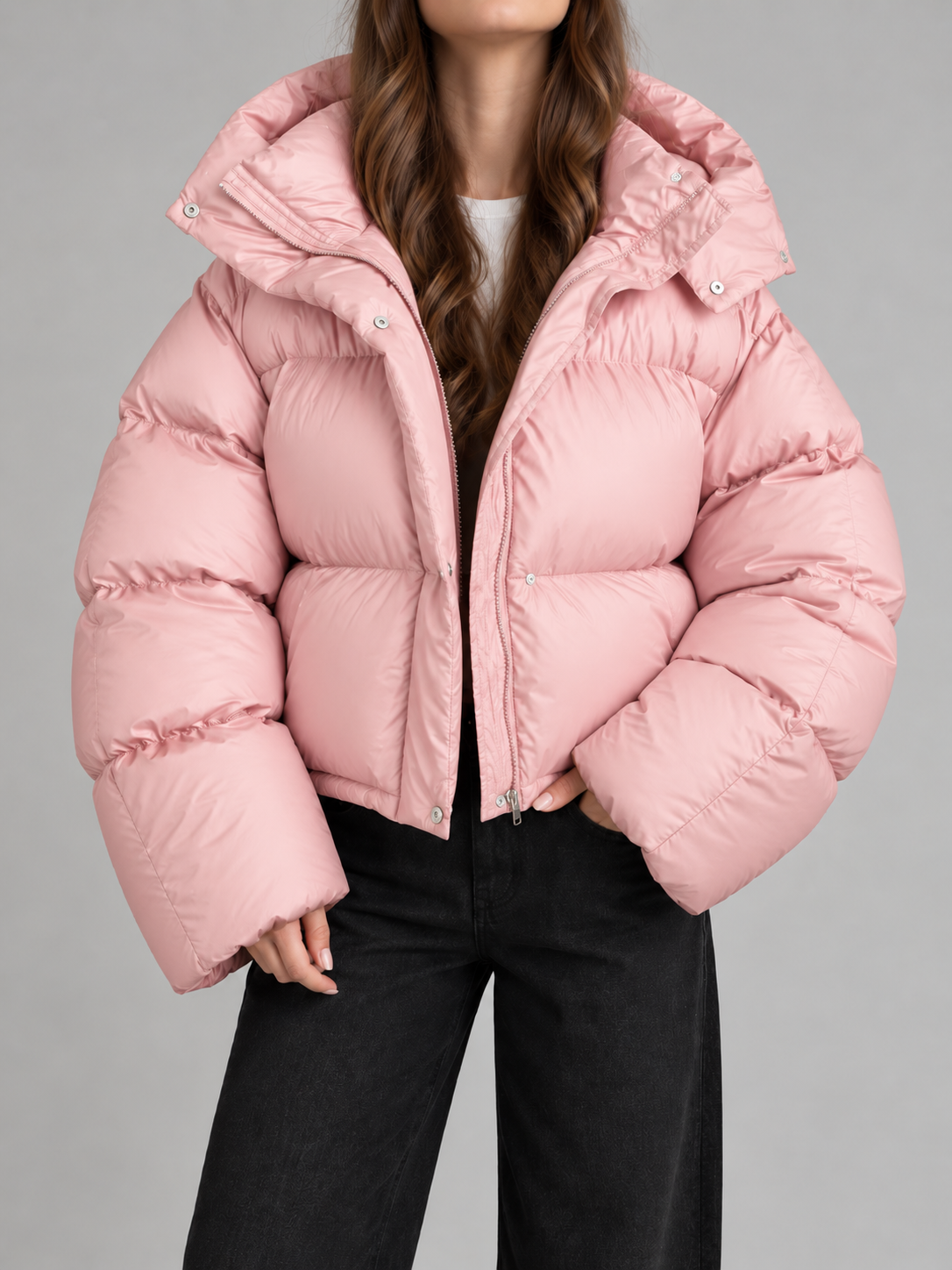 Women's Cropped Hooded Puffer Jacket | Drawstring Waist