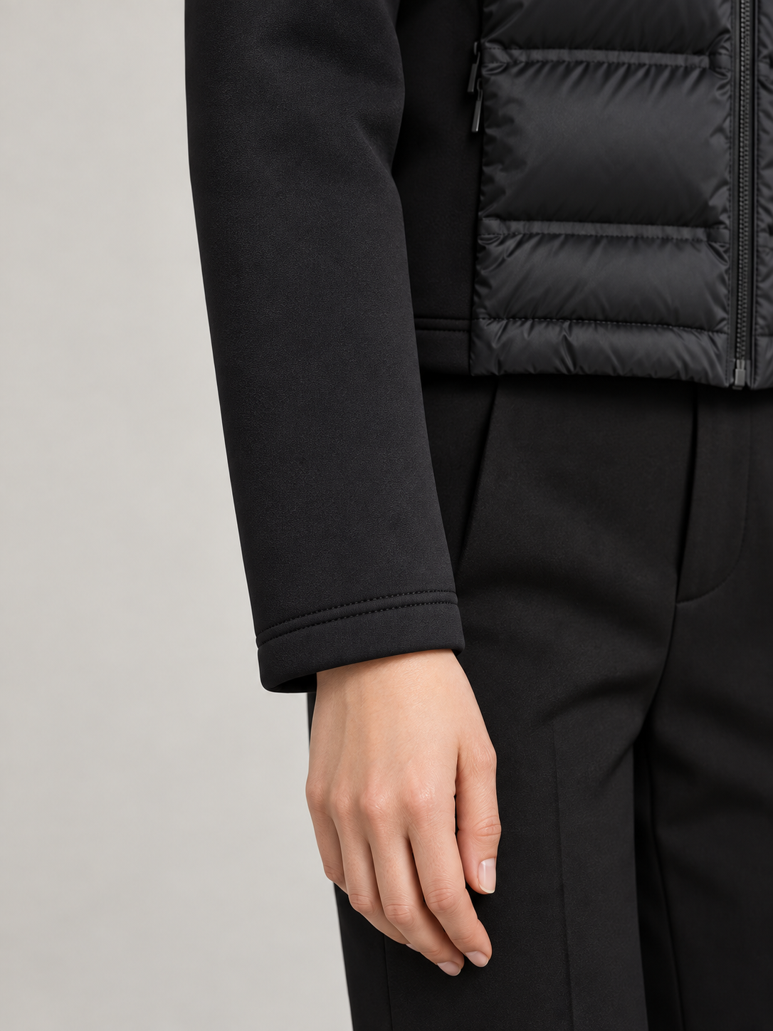 Women's Hybrid Padded Jacket | Quilted Front, Stretch Sleeves