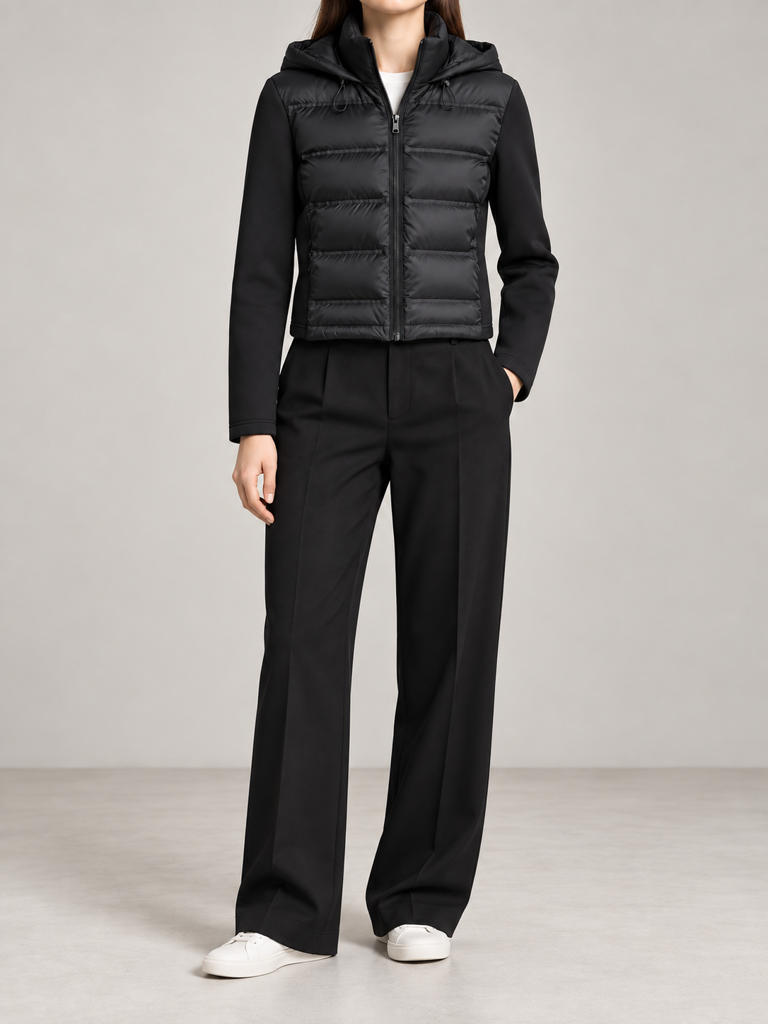 Women's Hybrid Padded Jacket | Quilted Front, Stretch Sleeves
