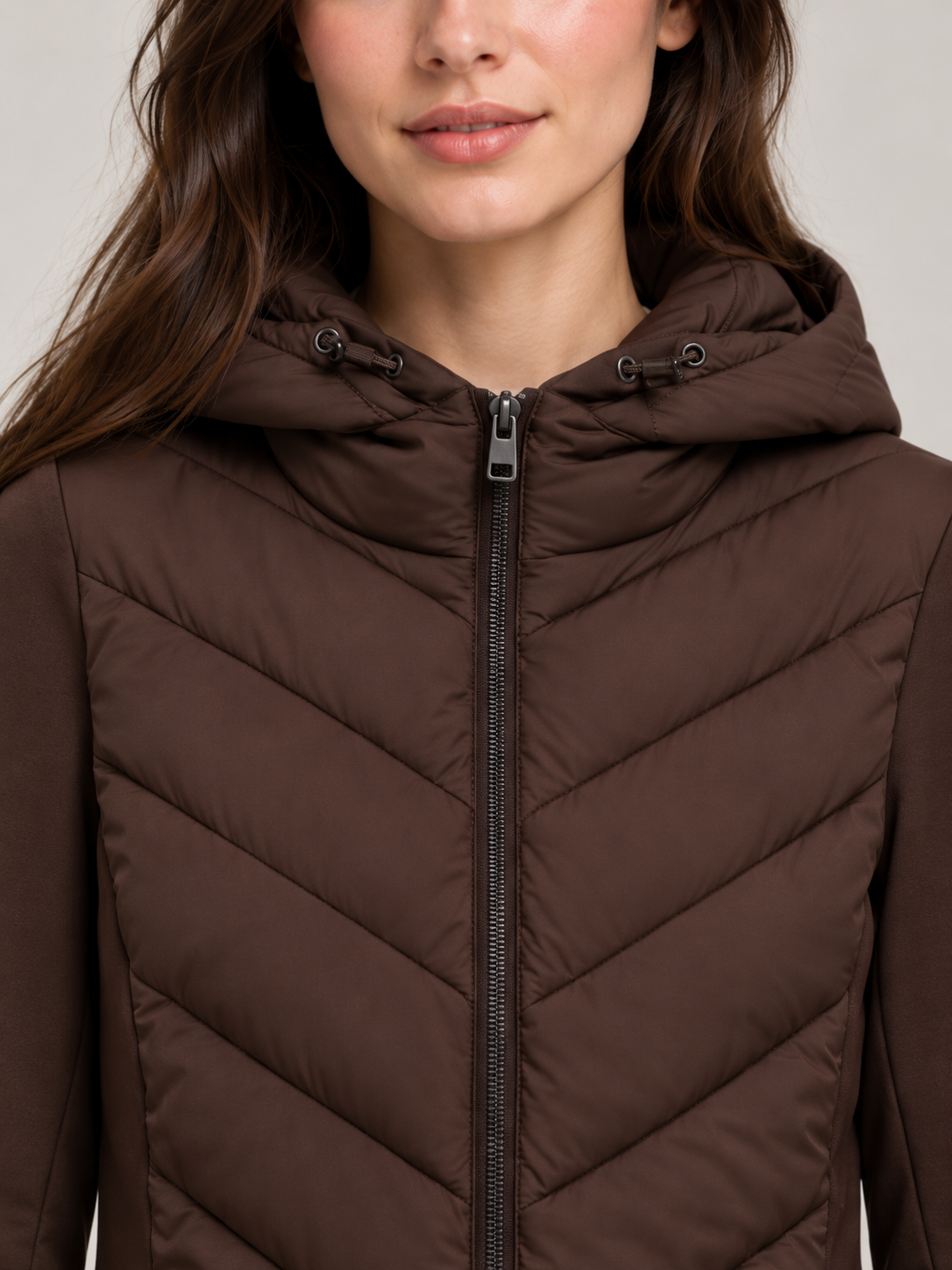Women's Slim Hooded Hybrid Jacket | Chevron Quilted Front