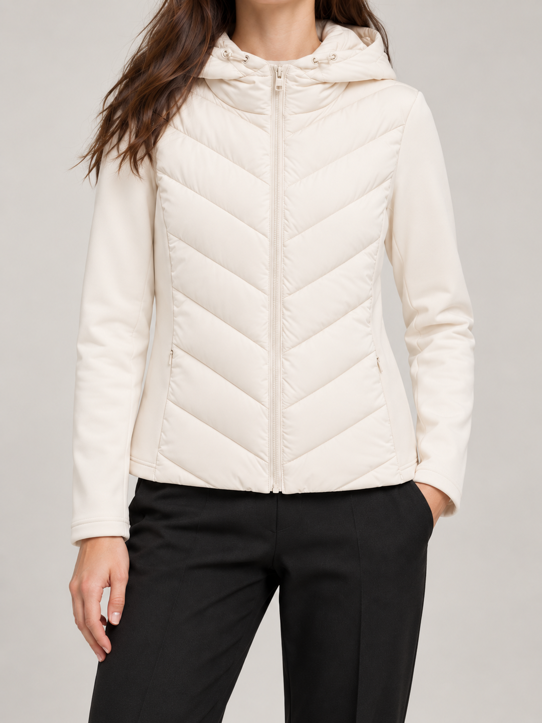 Women's Slim Hooded Hybrid Jacket | Chevron Quilted Front