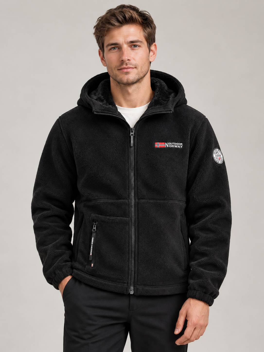 Men's Hooded Fleece Jacket | Full Zip, Sherpa Lined