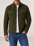 Men's Faux Suede Trucker Jacket | Stand Collar