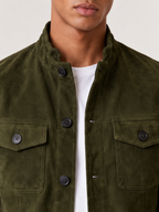 Men's Faux Suede Trucker Jacket | Stand Collar