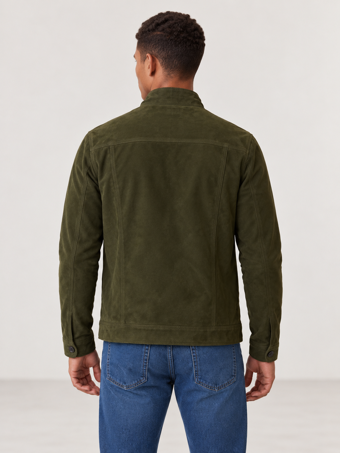 Men's Faux Suede Trucker Jacket | Stand Collar