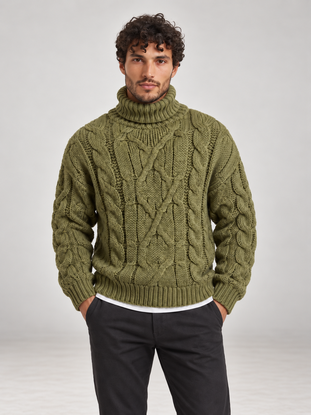 Men's Cable Knit Roll Neck Jumper