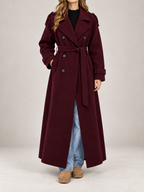 Women's Belted Wool-Blend Trench Coat | Double Breasted, Maxi Length