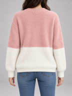 Women's Cat Motif Knit Jumper | Colour Block Fleece Pullover