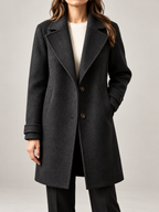 Women's Wool Blend Coat | Longline Notch Lapel Tailored Coat