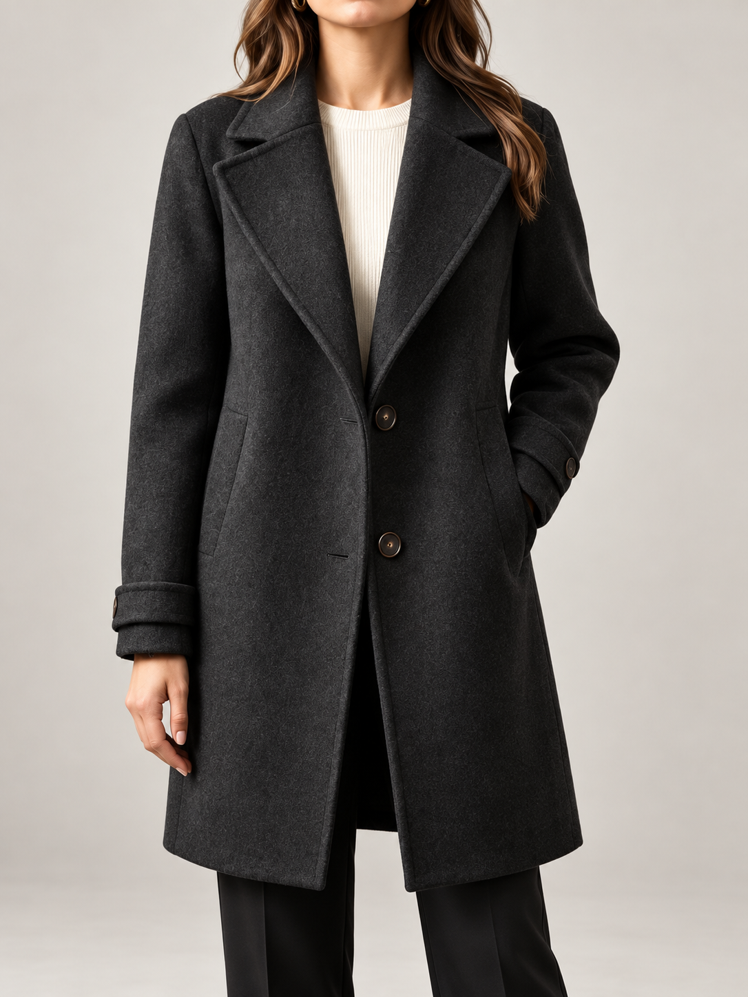 Women's Wool Blend Coat | Longline Notch Lapel Tailored Coat