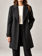 Women's Wool Blend Coat | Longline Notch Lapel Tailored Coat
