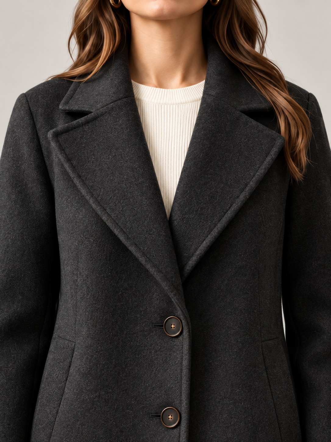 Women's Wool Blend Coat | Longline Notch Lapel Tailored Coat