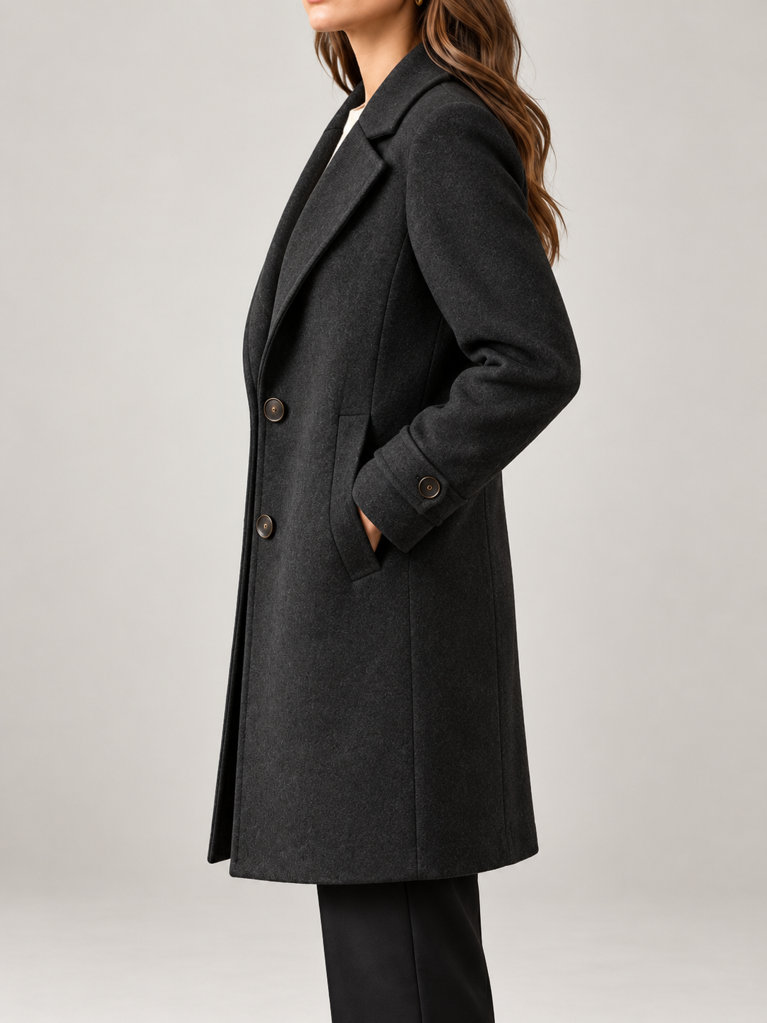 Women's Wool Blend Coat | Longline Notch Lapel Tailored Coat
