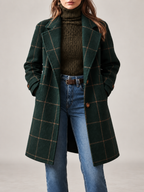 Women's Checked Wool Coat | Longline Notch Lapel Winter Coat