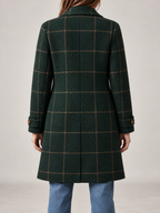 Women's Checked Wool Coat | Longline Notch Lapel Winter Coat