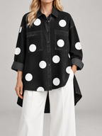 Women's Polka Dot Denim Shirt | Oversized Longline Button Front
